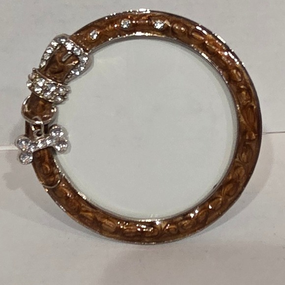 Unbranded Other - Miniature Round Dog Collar Picture Frame Brown Enamel Rhinestone Bone Charm 3in